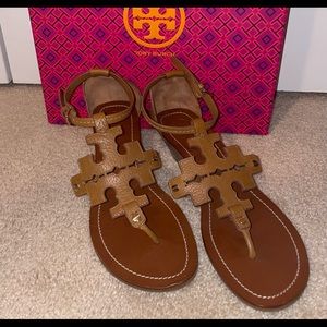 Tory Burch Chandler Wedge Sandals. Color Royal Tan